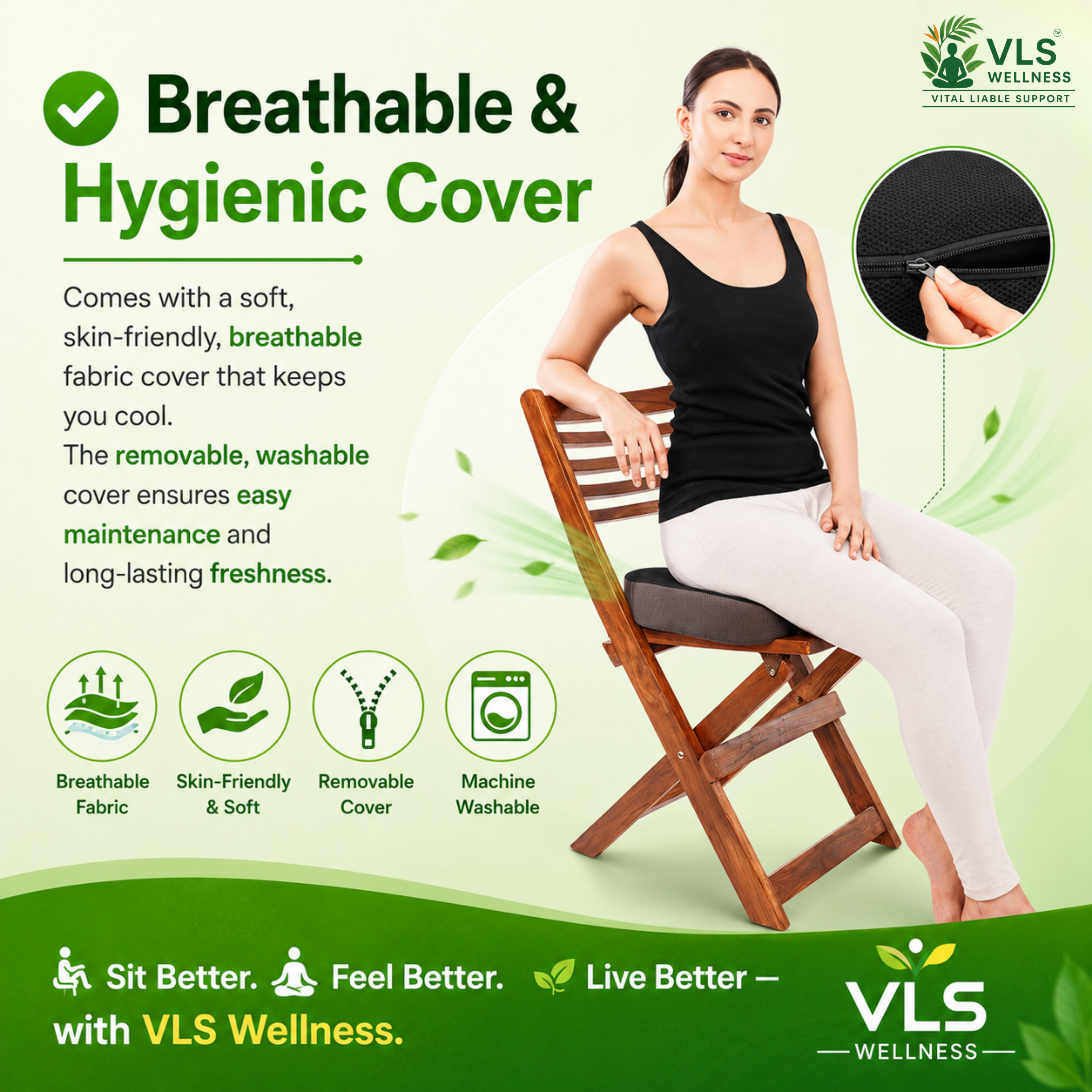 VLS Ortho Coccyx Cushion – High density Memory Foam Support with U-Shape Design