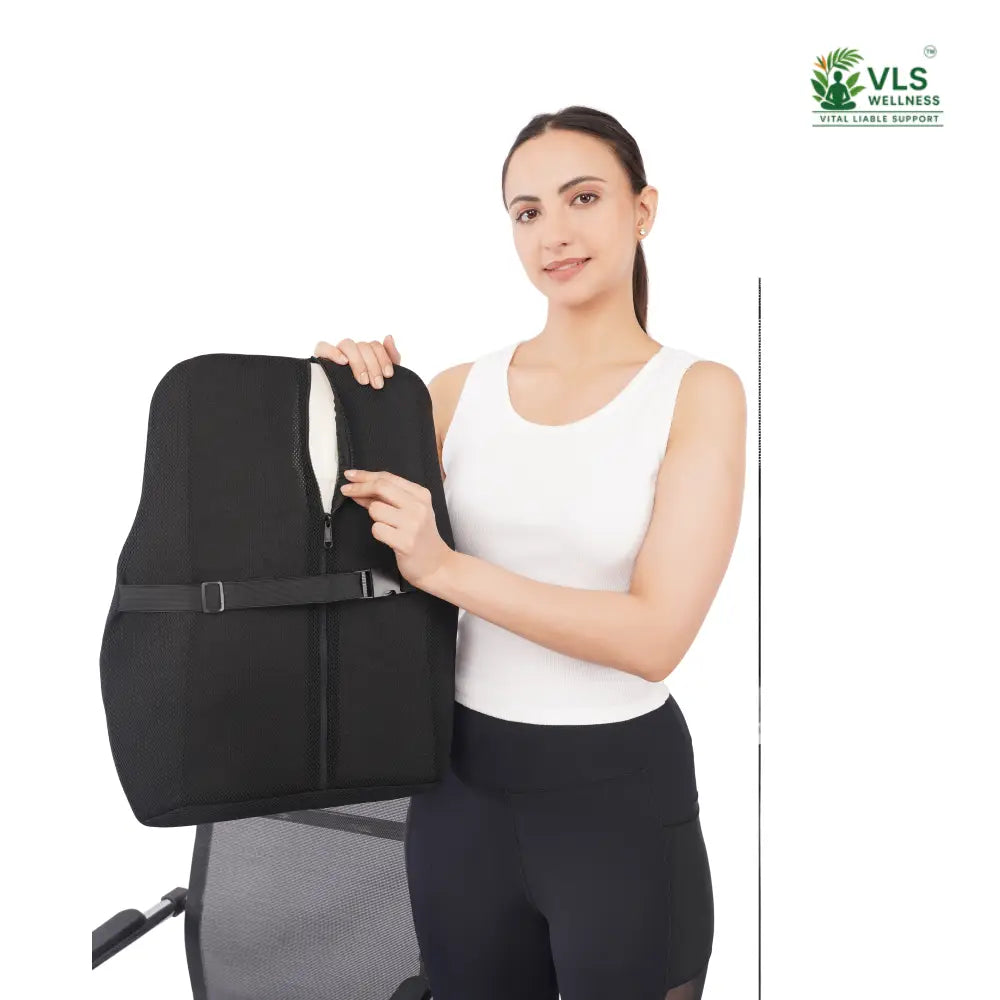 VLS Premium Ergonomic Contoured Backrest – Firm Density Lumbar Support with Breathable Mesh for All-Day Comfort (Office & Car)