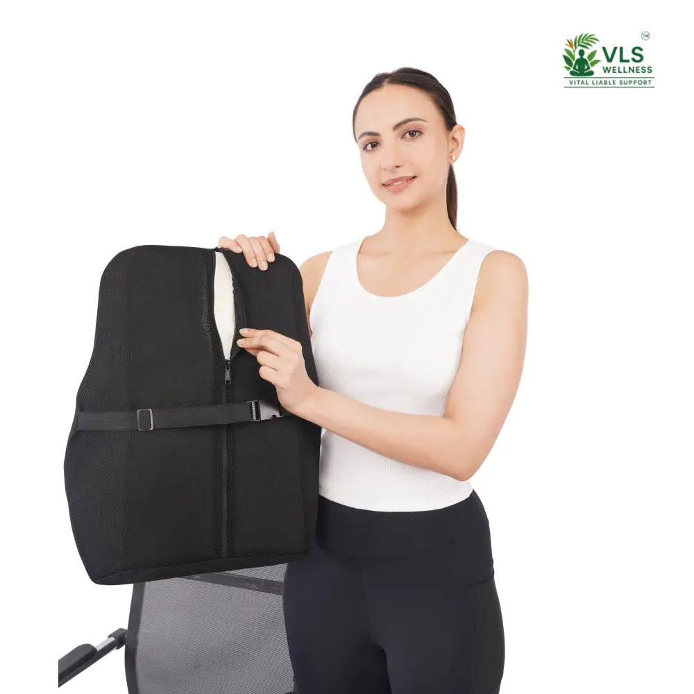 VLS Premium Ergonomic Contoured Backrest – Firm Density Lumbar Support with Breathable Mesh for All-Day Comfort (Office & Car)